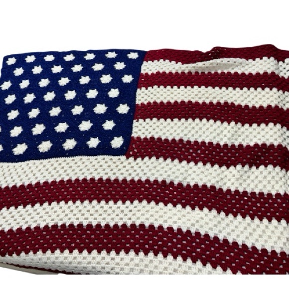 Handmade Patriotic Red, White, and Blue Crochet afghan Blanket 75”x52” roughly. - Picture 3 of 4